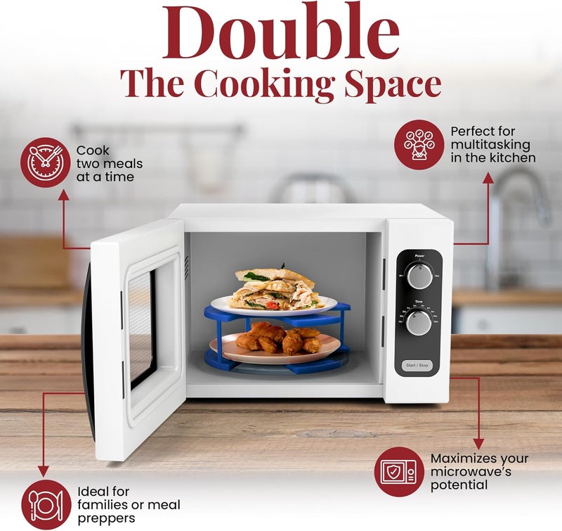 DoubleWave New Mini Blue 2 Tier Microwave Plate Stacker For Small Microwaves | BPA-Free Microwave Cool Plate And Spillover Caddy Stacker | Faster Reheating | Sturdy & Lightweight (Mini) - Image 2